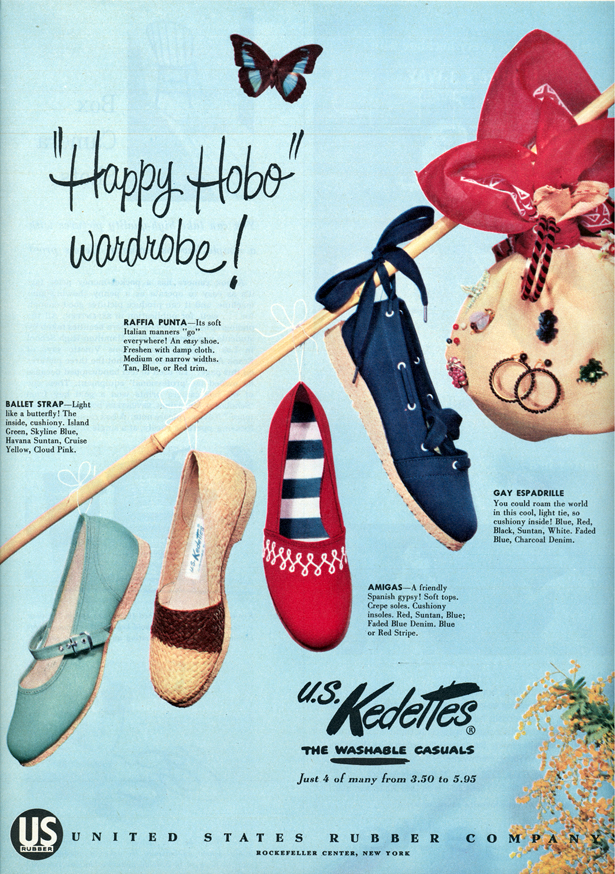 1950s vintage ad: 1950's shoes ad for Kedettes shoes a division of Keds. Fun women's 1950s fashionable shoes. 