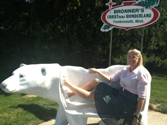 Polar Bear seat at the World's largest Christmas Store-Bronners in Frankenmuth, Michigan. 