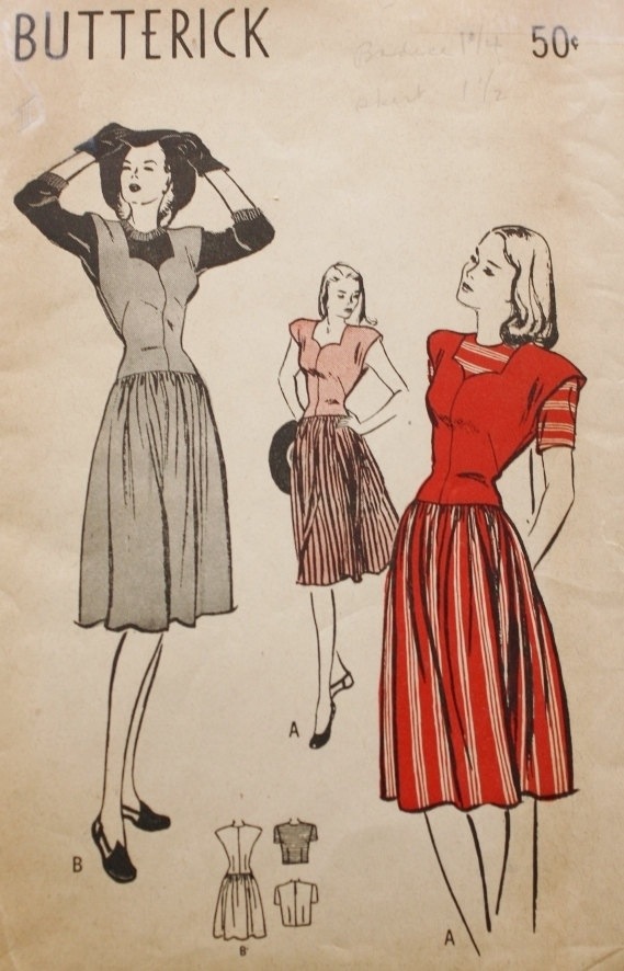 1940s vintage pattern for a women's dirndl style dress. 