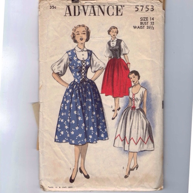 Vintage sewing pattern for dirndl dresses - 1950s fashion