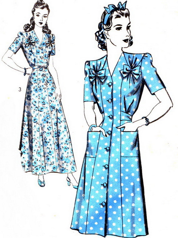 1940's House Dress as seen in 1940s fashion illustration