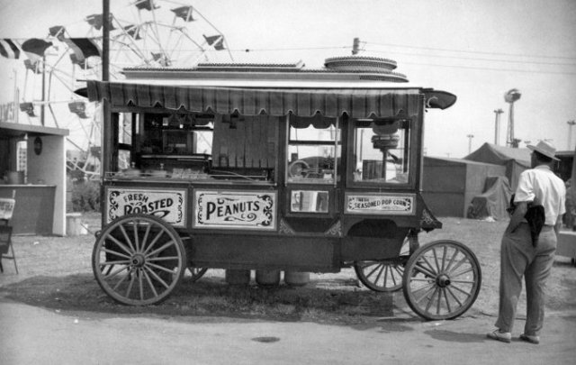 Vintage photo of a Peanut cart at the country fair. 