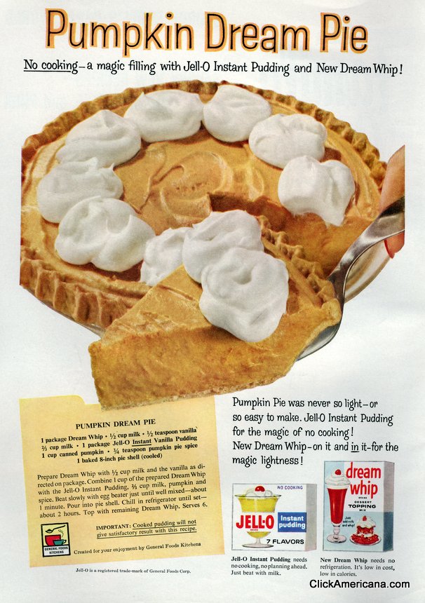 Vintage ad for Jell-O featuring a recipe for Pumpkin Dream Pie.