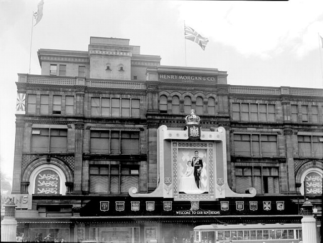 1930s Vintage photo of Morgan's department store decorated for the 1939 Royal Tour. Montreal, Canada