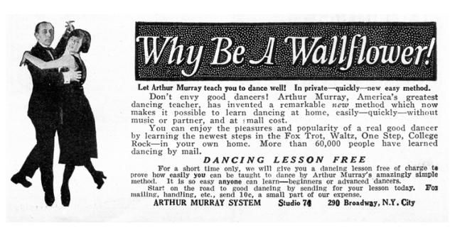 Vintage 1920s Ad for Arthur Murray Dance Studio-Why be a wallflower?!