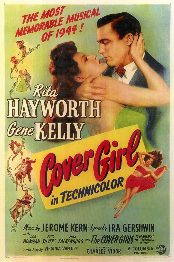 1940s Vintage Movie Poster for Cover Girl in 1944 featuring Rita Hayworth, Gene Kelly and Jink Falkenburg.