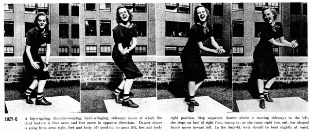 1940s vintage dance instruction -Learn how to do the Suzy Q solo jazz move.
