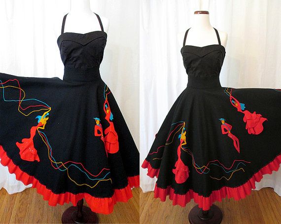1950s Fashion: 1950's Circle Skirt with 3D Spanish Dancer Appliques by "Juli Lynne Charlot of California"