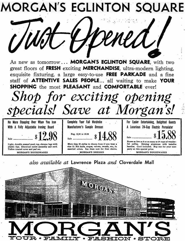 vintage department store ad for Morgan's Department store at Eglinton Square. 