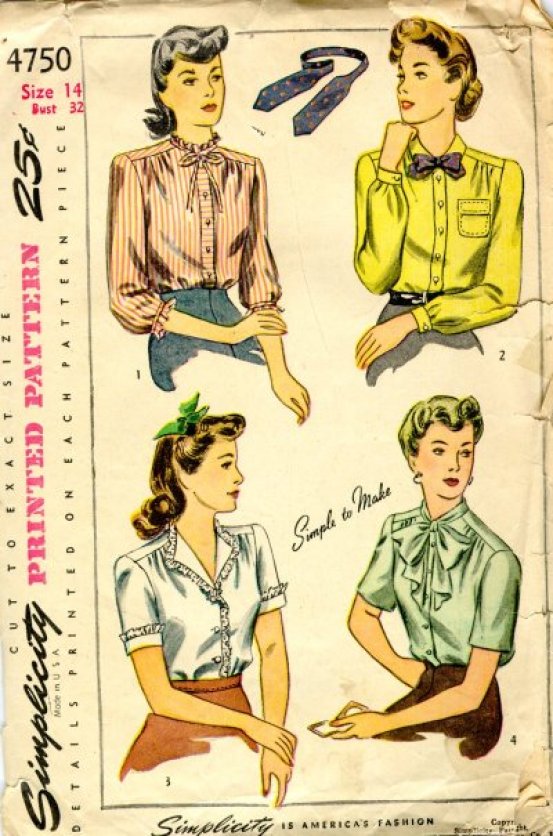 1940s Women's blouse sewing pattern illustration
